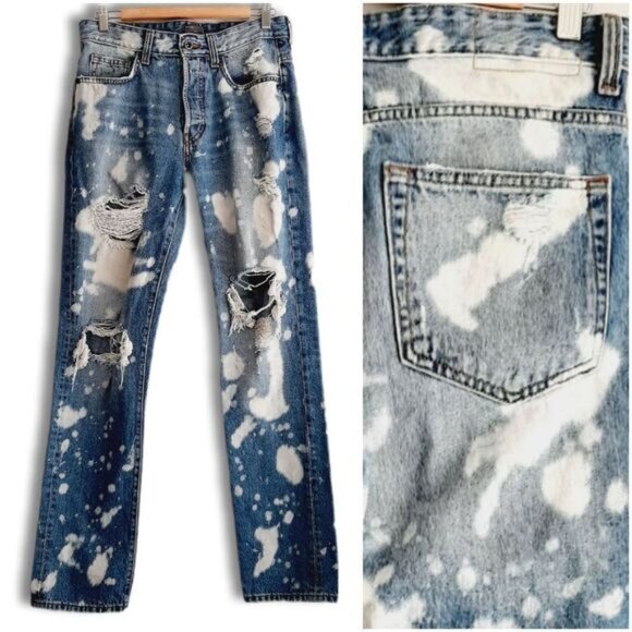 ZARA MAN Bleached Distressed Ripped Blue Jeans Men's Sz 30 - Picture 1 of 16
